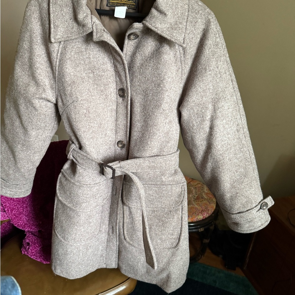 Eddie Bauer Women's Tan Wool Trench Coat vintage 80’s